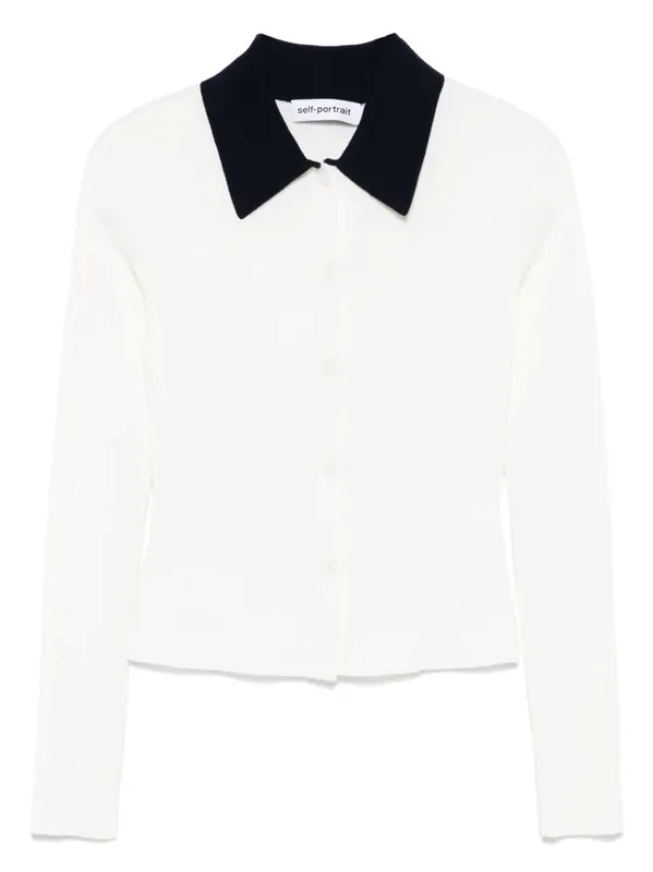 Wool Cardigan With Contrast Collar - Self-Portrait