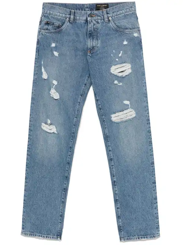 Classic Five-Pocket Cotton Jeans With Abrasions