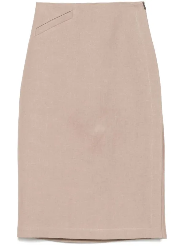 Waxed Linen Straight Midi Skirt - Fendi
