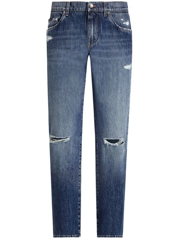 Classic Cotton Jeans With Tag With Abrasions - Dolce & Gabbana