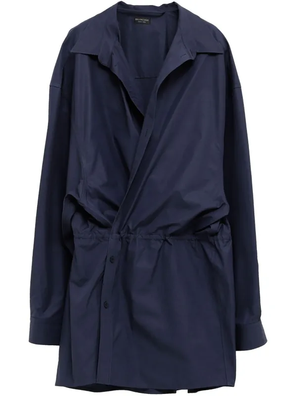 Elasticated Waistband Cotton Shirt Mini Dress - Balenciaga