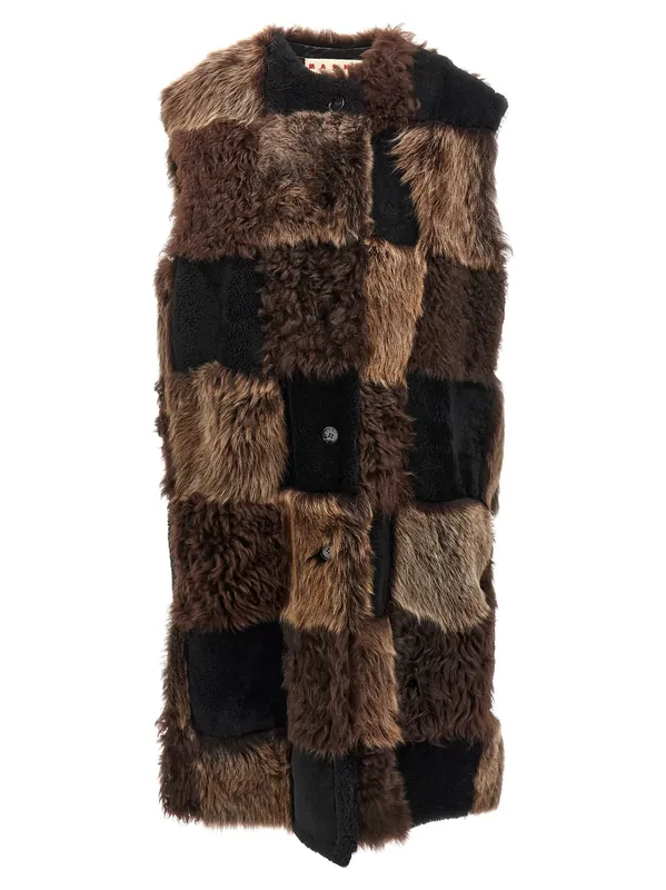 Long Shearling Vest Gilet Brown - Marni