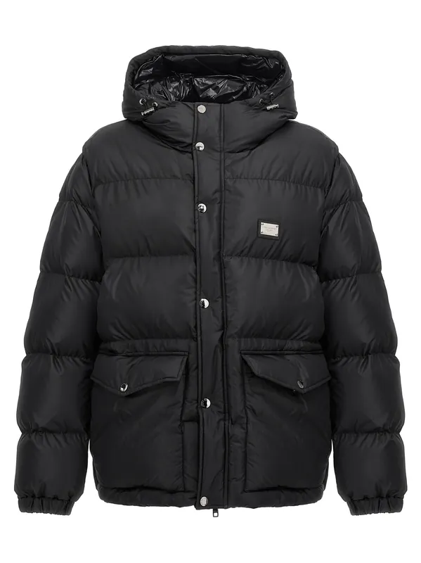 Logo Plate Down Jacket Puffer Jackets Black - Dolce & Gabbana