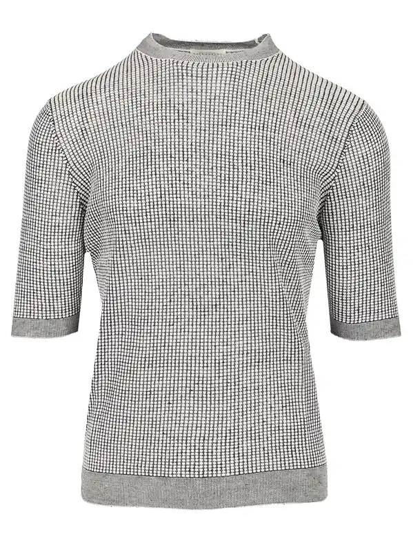 Short-Sleeved Rice Stitch Sweater Knitwear Blue