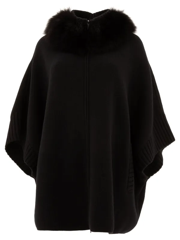 Wool And Cashmere Poncho Jackets And Coats Black - Giovi