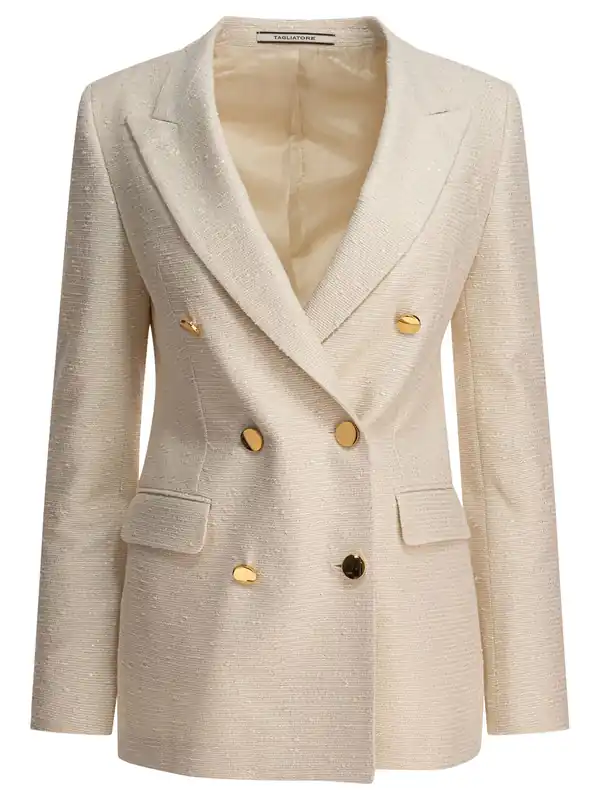 Double-Breasted Wool Bouclé Blazer Jackets And Coats Beige
