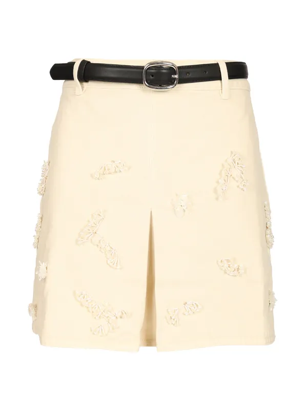 Beaded Floral Denim Mini Skirt Skirts White - Self-Portrait