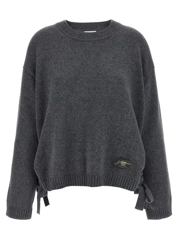 Side Laces Sweater Sweaters And Cardigans Gray - Ganni