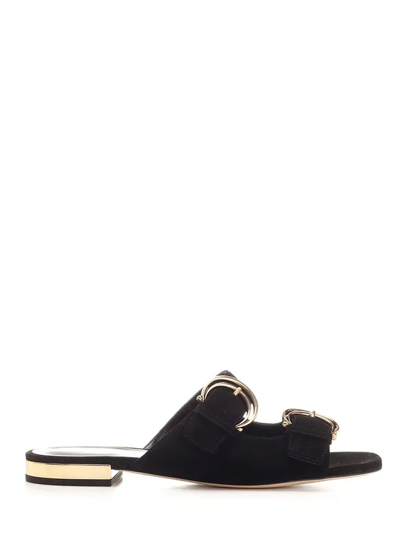 Alize Flat Double C Buckle Sleepers Black Sandals Black - Chloé