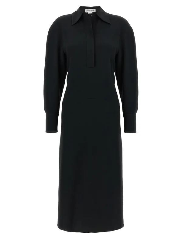 Long Sleeve Polo Collar Midi Dresses Black - Victoria Beckham