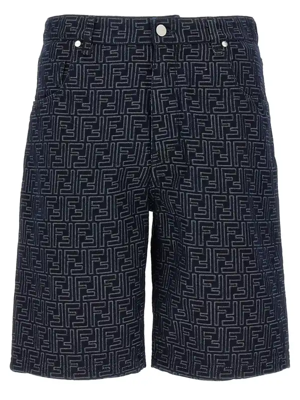 Bermuda Jeans Jacquard Ff Bermuda And Short Blue - Fendi
