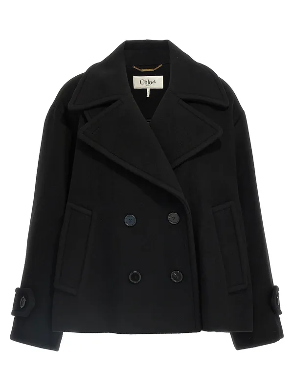 Double Breasted Wool Coat Coats And Trench Coats Black - Chloé