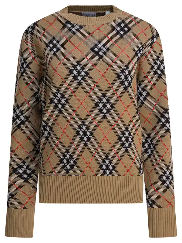 Wool Blend Crew Neck Sweater Knitwear Beige - Burberry