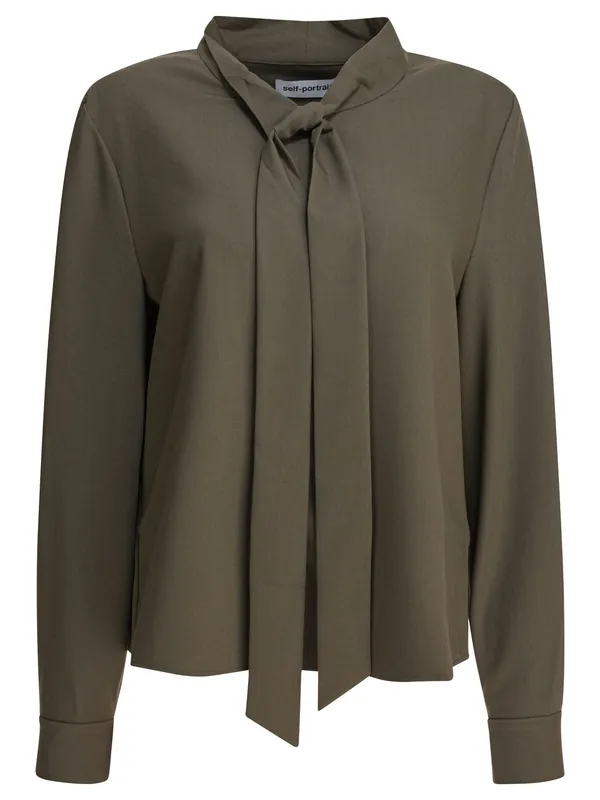 Twill Blouse With Bow Collar Shirts Green - Self-Portrait