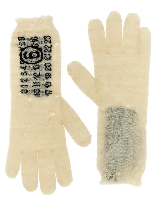 Numeric Signature Mm6 Gloves White/Black - MM6 Maison Margiela