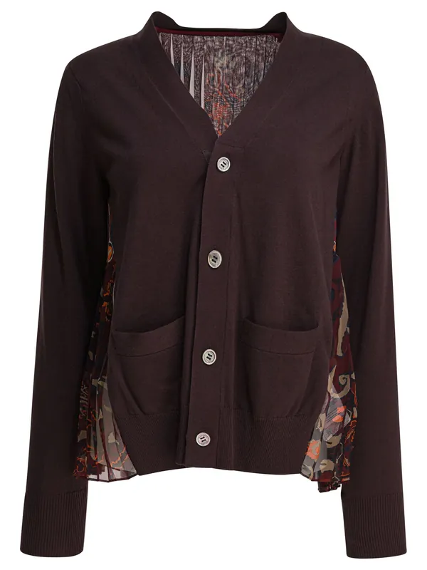 Cardigan With Floral Print Knitwear Brown - Sacai