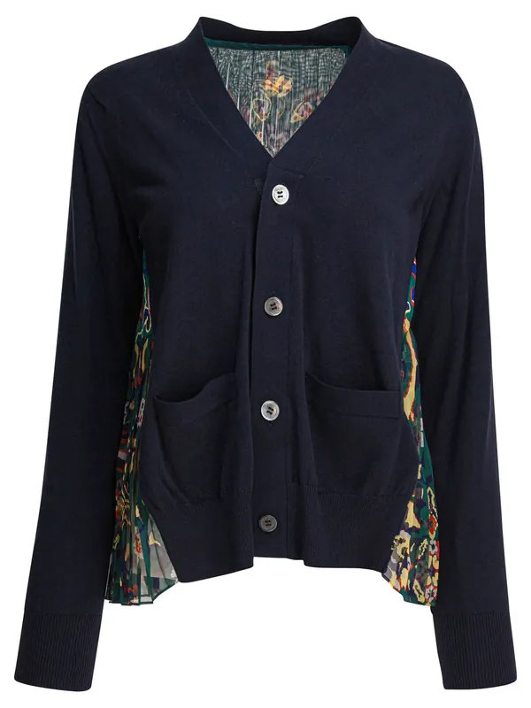 Cardigan With Floral Print Knitwear Blue - Sacai