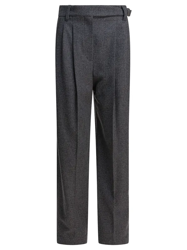 Wool Pants With Belt Trousers Grey - Brunello Cucinelli