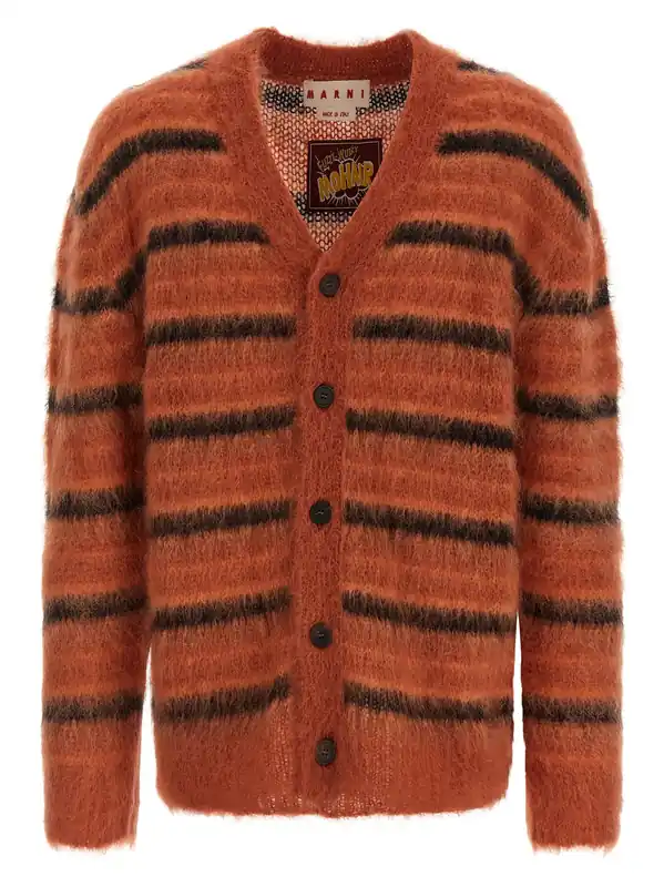 Brushed Striped Cardigan Sweaters And Cardigans Orange - Marni