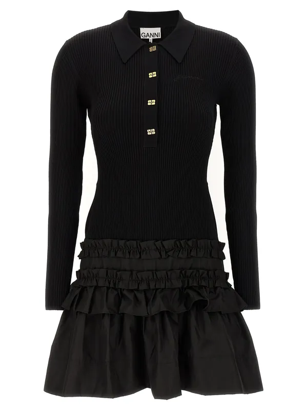 Melange Rib Knit Mini Dresses Black - Ganni
