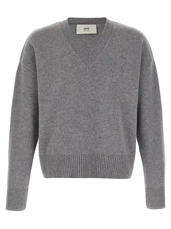 Puff Logo Patch Sweater Sweaters And Cardigans Gray - Ami Paris