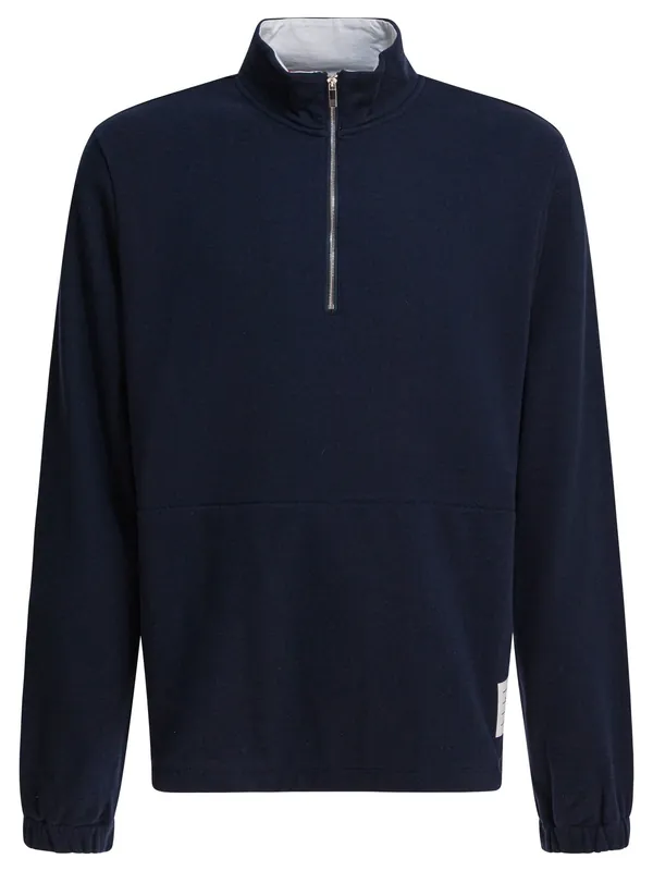 Sweatshirt With Half Zipper And Logo Sweatshirts Blue - Thom Browne