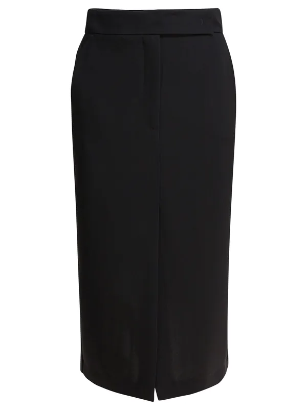 Midi Skirt With Double Slit Skirts Black - Semper