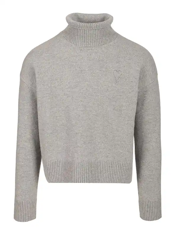 Turtleneck Sweater Knitwear Grey - Ami Paris