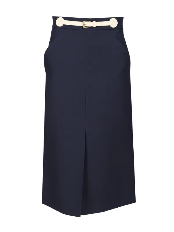 Wool And Silk Midi Skirt Skirts Blue - Valentino Garavani