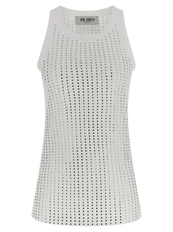 Rhinestone Tank Top Tops White - The Attico