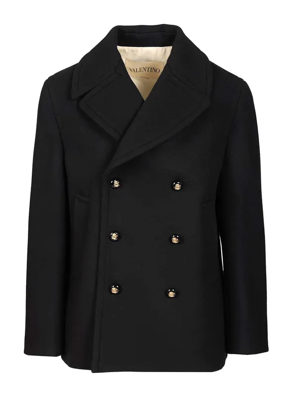 Wool Pea Coat Coats Blue - Valentino Garavani