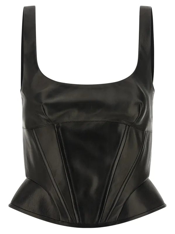 Peplos Leather Top Tops Black - Ermanno Scervino