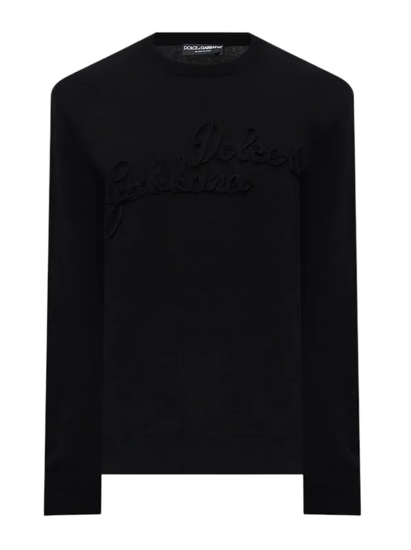 Maglione In Lana Nera Con Logo - Dolce & Gabbana