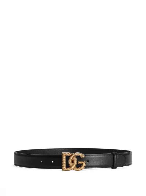 Leather Belt With Logo Plaque - Dolce & Gabbana