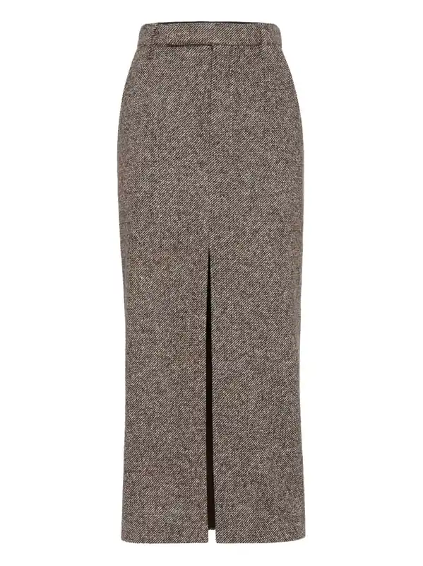 Wool And Silk MÉLange Diagonal Sartorial Pencil Skirt With Monili - Brunello Cucinelli