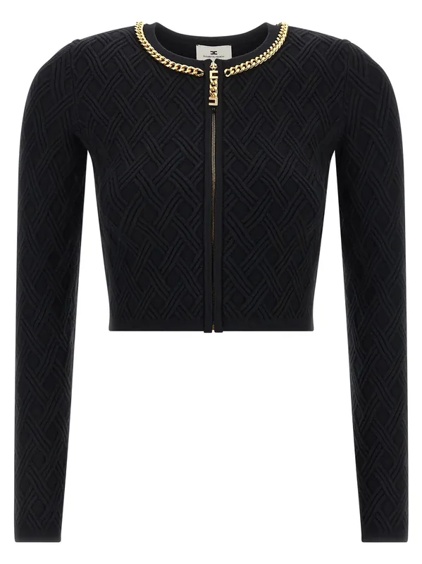 Jewel Zip Puller Cardigan Sweaters And Cardigans Black - Elisabetta Franchi