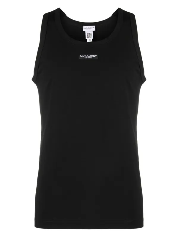 Stretch Cotton Tank Top With Logo Label - Dolce & Gabbana