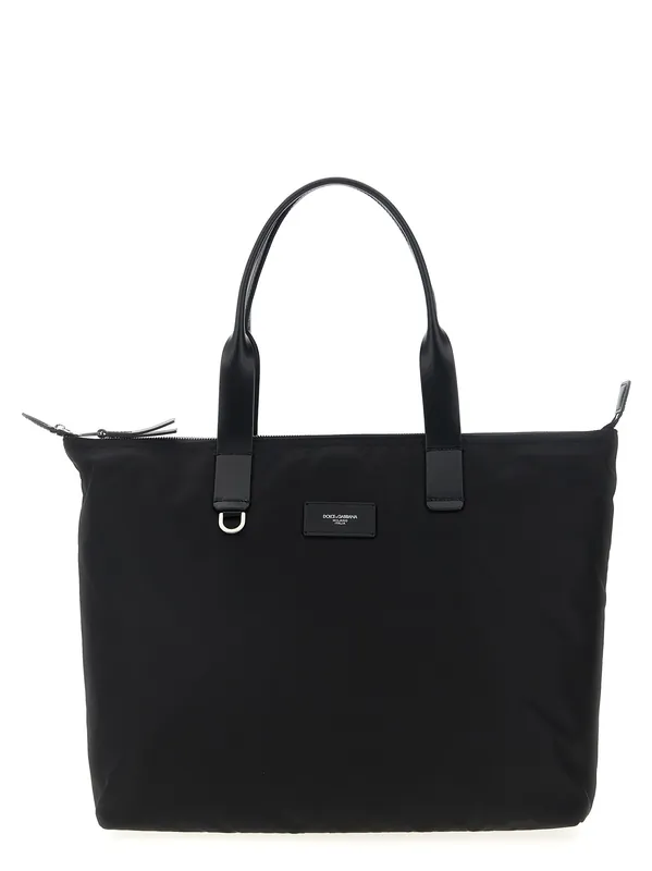 Media Logo Patch Shopping Bag Tote Bag Black - Dolce & Gabbana