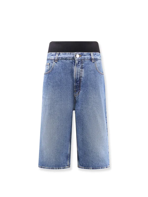 Denim Bermuda Shorts With Ribbed Band - Alaïa