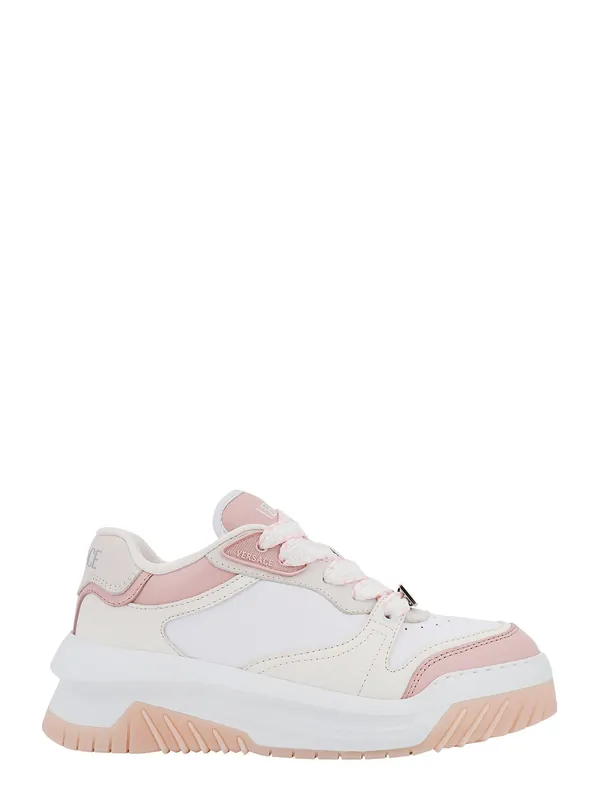Leather Sneakers With Greca Detail - Versace