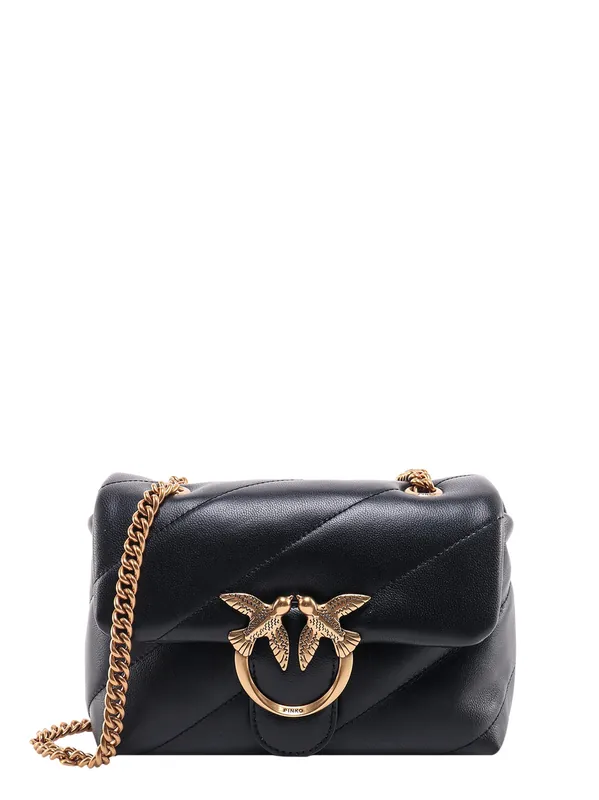 Matelassé Leather Shoulder Bag With Iconic Love Birds Buckle - Pinko