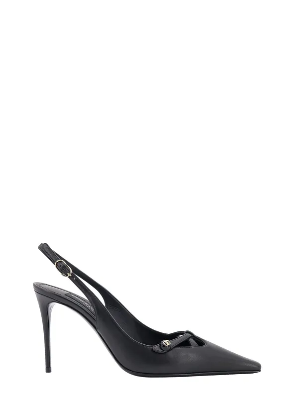 Leather Slingback With Metal Monogram - Dolce & Gabbana