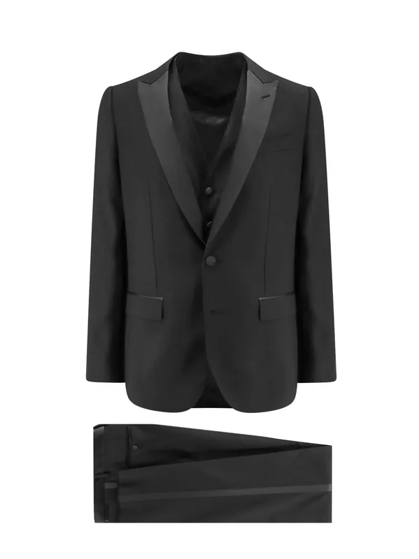 Virgin Wool Blend Tuxedo With Gilet And Satin Profiles - Dolce & Gabbana
