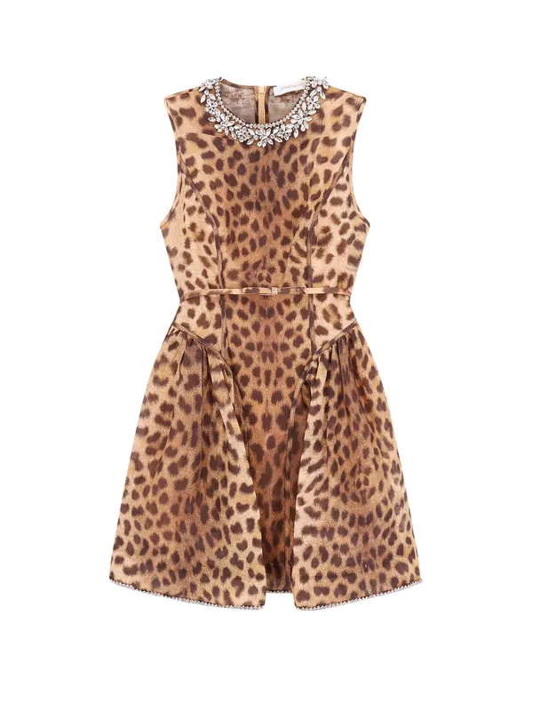 Linen And Silk Mini Dress With Animalier Print - Zimmermann
