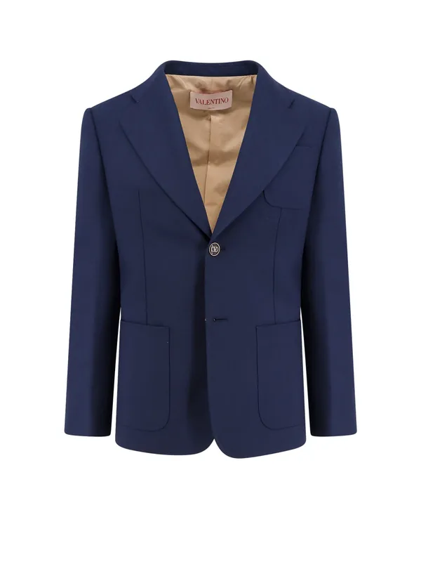 Virgin Wool Blazer With Logoed Buttons - Valentino Garavani