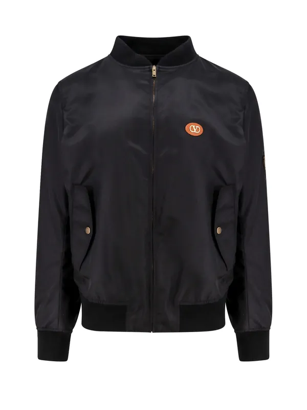 Nylon Bomber With Leather Patch And Vlogo Detail - Valentino Garavani