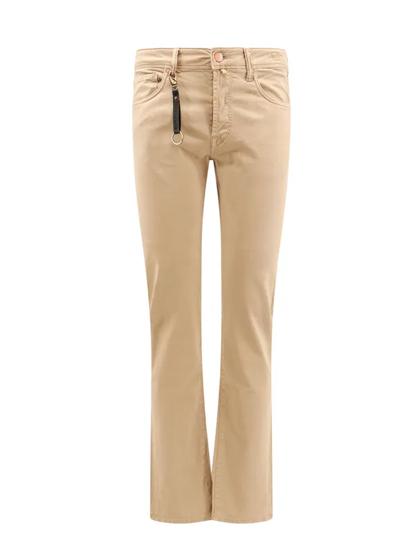 Stretch Cotton Trouser With Back Suede Logo Patch - Incotex Red