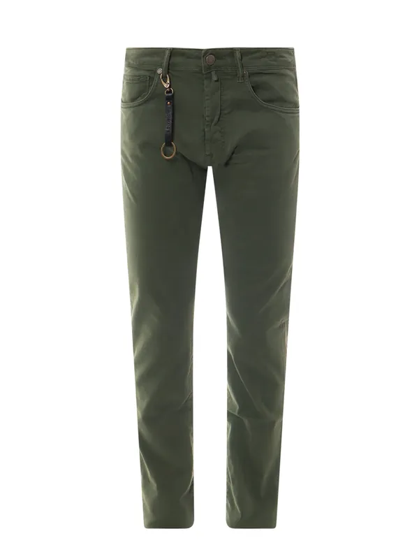 Stretch Cotton Trouser With Back Suede Logo Patch - Incotex Red