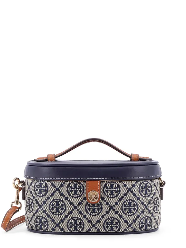 Leather And T Monogram Fabric Beauty Case - Tory Burch