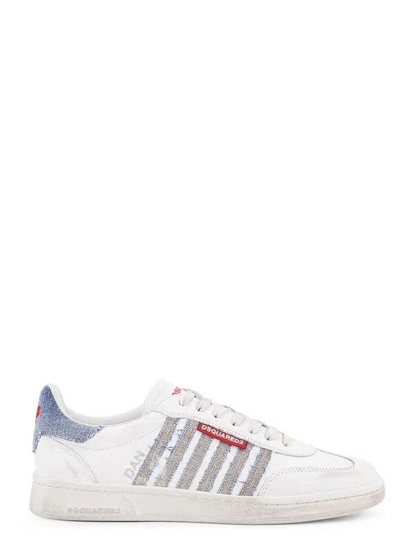 Low-Top Leather Sneakers With Denim Profiles